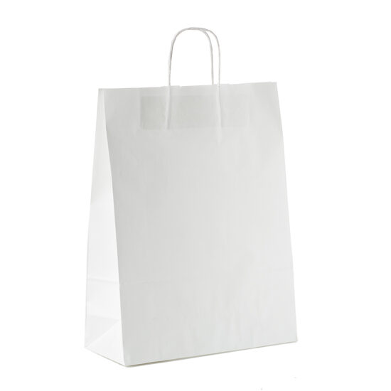 Balti papīra maisiņi ar vītiem rokturiem 32x41x12cm