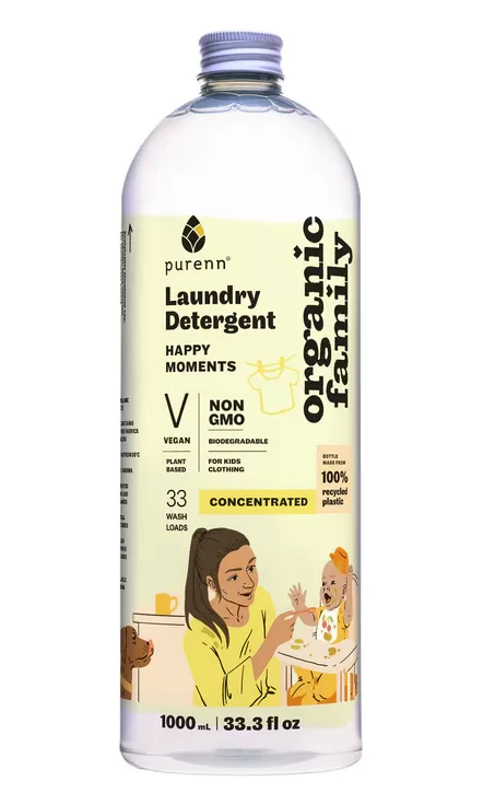 Purren veļas mazgāšanas līdzeklis bērnu drēbēm ar kumelīti Happy Moments 1l, 3l, 5l