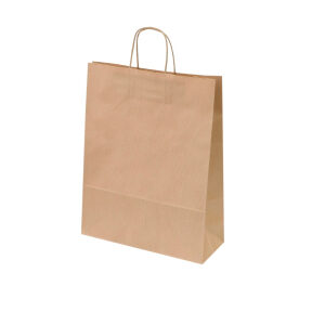 Brūni papīra maisiņi ar vītiem rokturiem 32x41x12cm