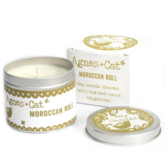 Sojas vaska svece metāla kārbā “Moroccan Roll” – 200 g